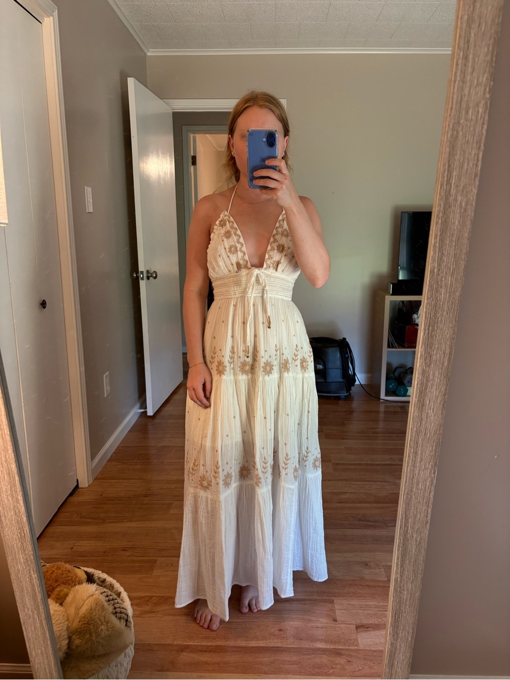 Free People Ivory Maxi Dress with Tan Floral Embroidery - Picture 3 of 4
